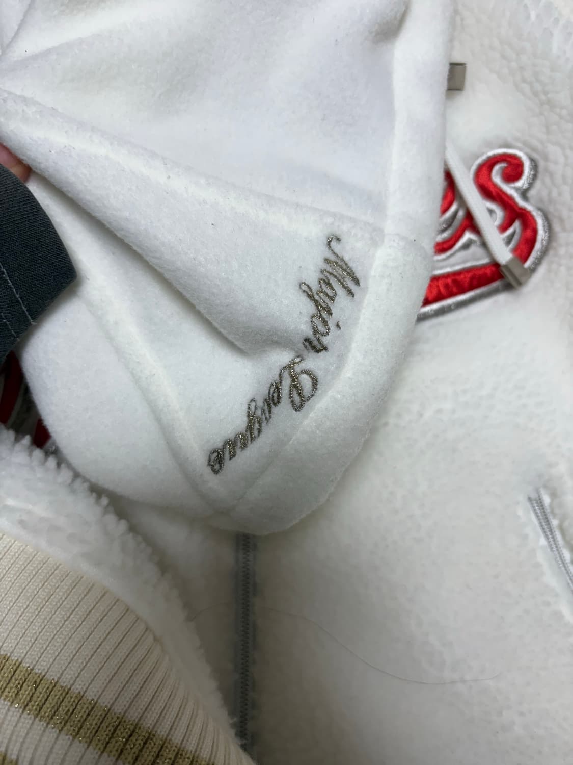 MLB 뉴욕양키즈 크림 양털 후리스 후드집업 상품이미지6