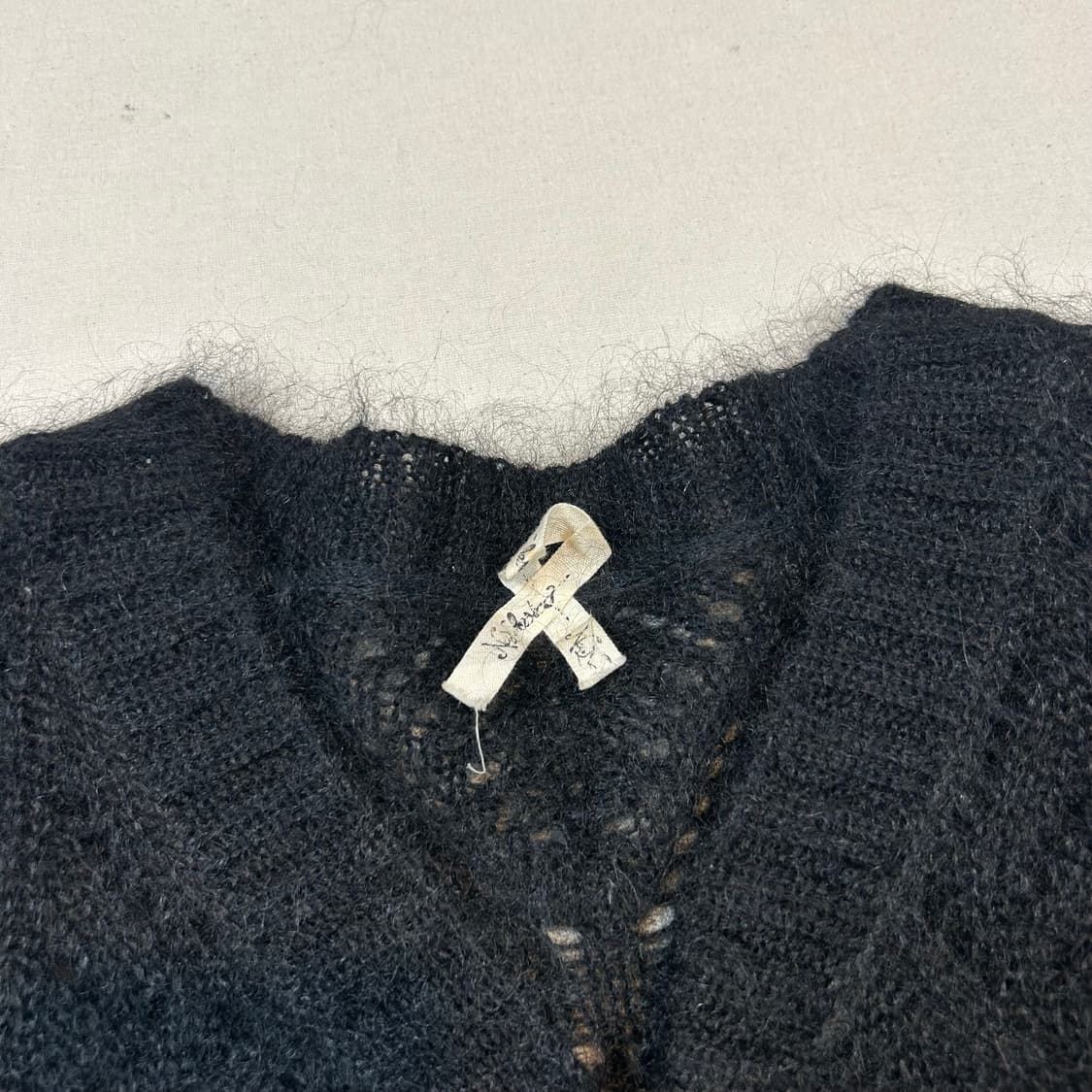 nadesico 리본 각인 버튼 모헤어 크롭 가디건 벨슬리브 상품이미지4