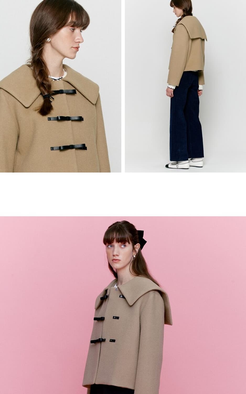 비뮤즈맨션 리본 하프코트 베이지 상품이미지2