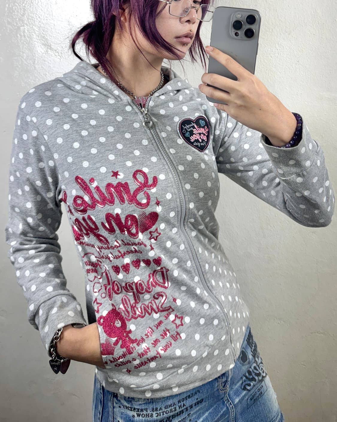 jpn 러블리 도트 후드집업 상품이미지1
