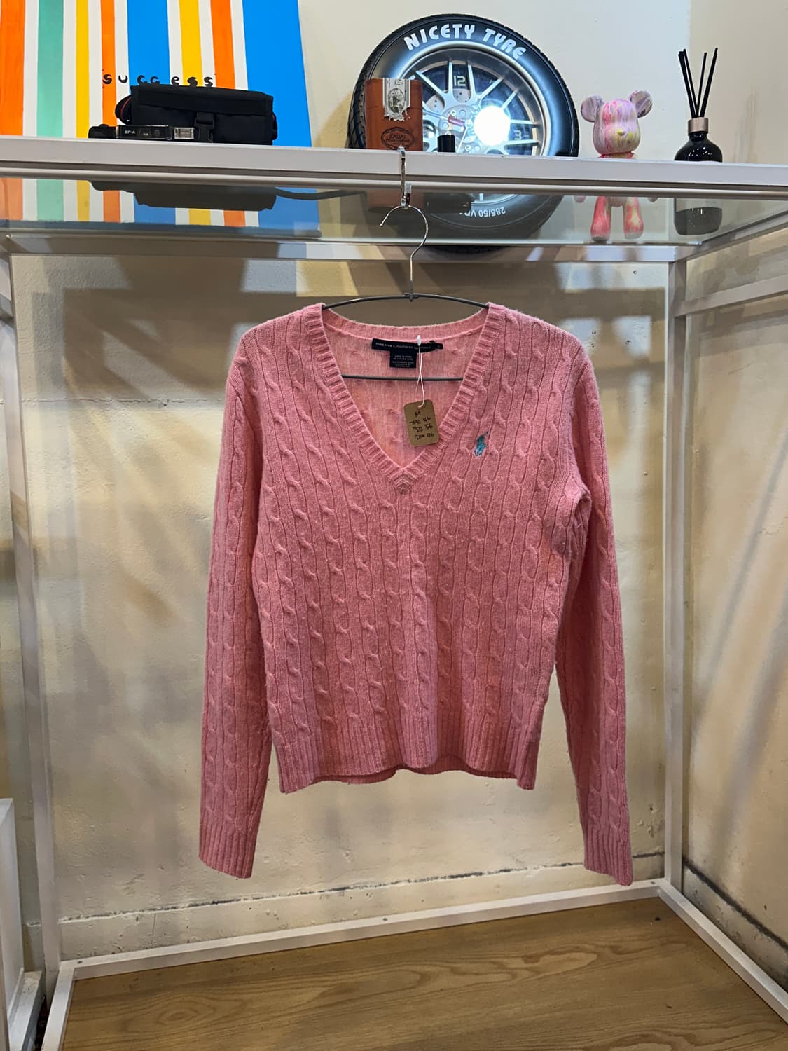 폴로 랄프로렌 케이블 니트 브이넥 스웨터 핑크 M 상품이미지1