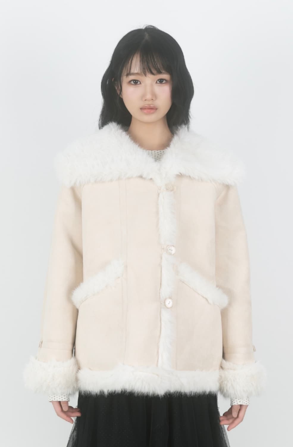 나이엔 플라워 버튼 무스탕 퍼 점퍼 상품이미지2