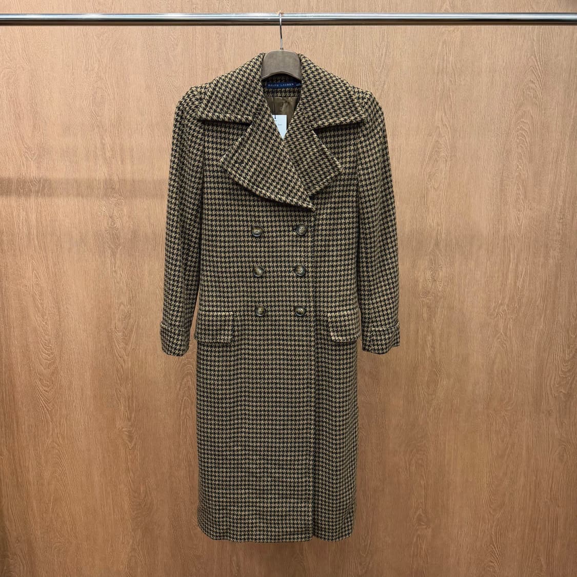랄프로렌 더블 브레스티드 롱 코트 클래식 하운드투스 패턴 디테일 브라운 상품이미지2