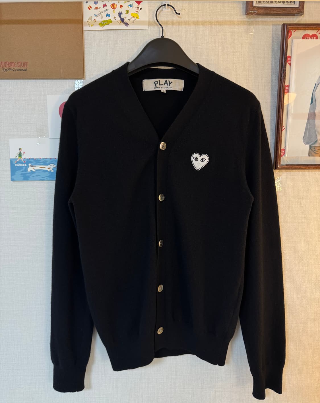 [S]꼼데가르송 플레이 화이트와펜 가디건 블랙 상품이미지1