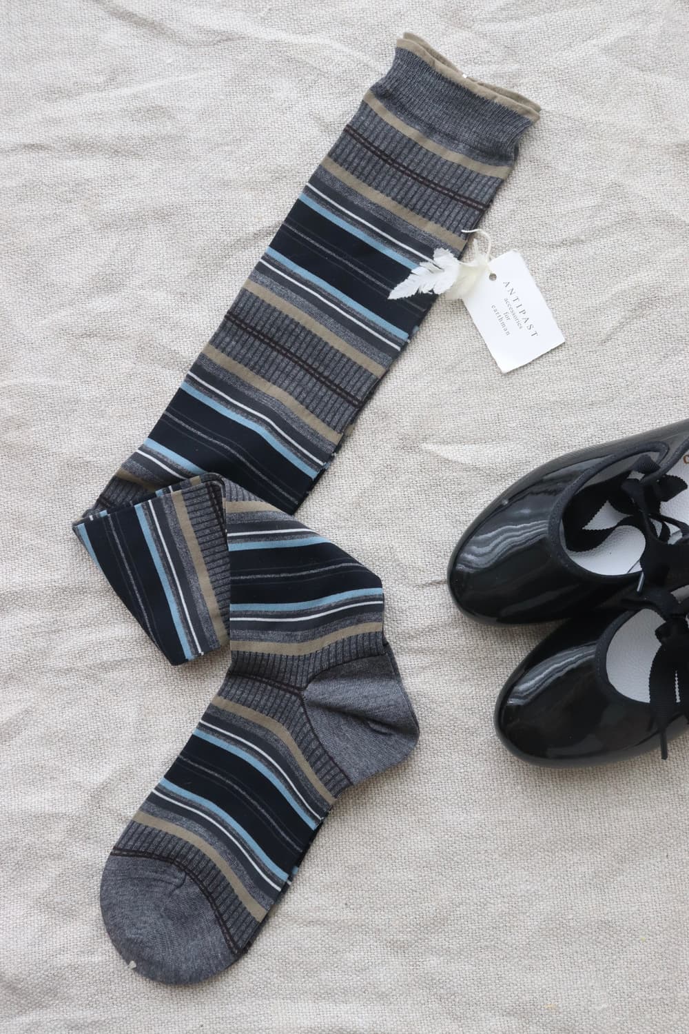 [Antipast] Stripe Long Socks (Grey) 상품이미지1