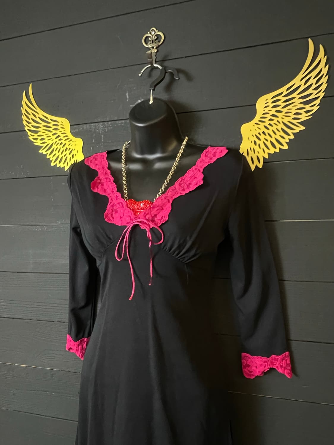 JPN 갸루 핫핑크 레이스 리본 블랙 롱슬리브 상품이미지2