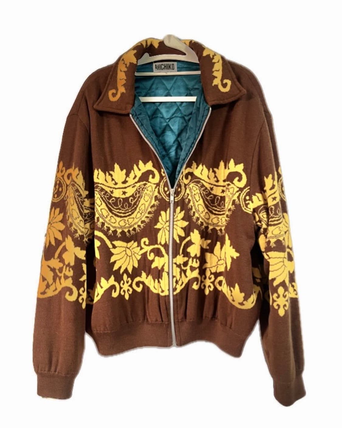 일본 빈티지 페이즐리 누빔 니트 봄버 상품이미지1