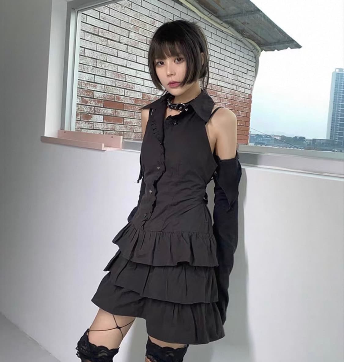 Ariadnaw 노로맨스 프릴 민소매셔츠 캉캉원피스 고딕로리타 고스로리 상품이미지5