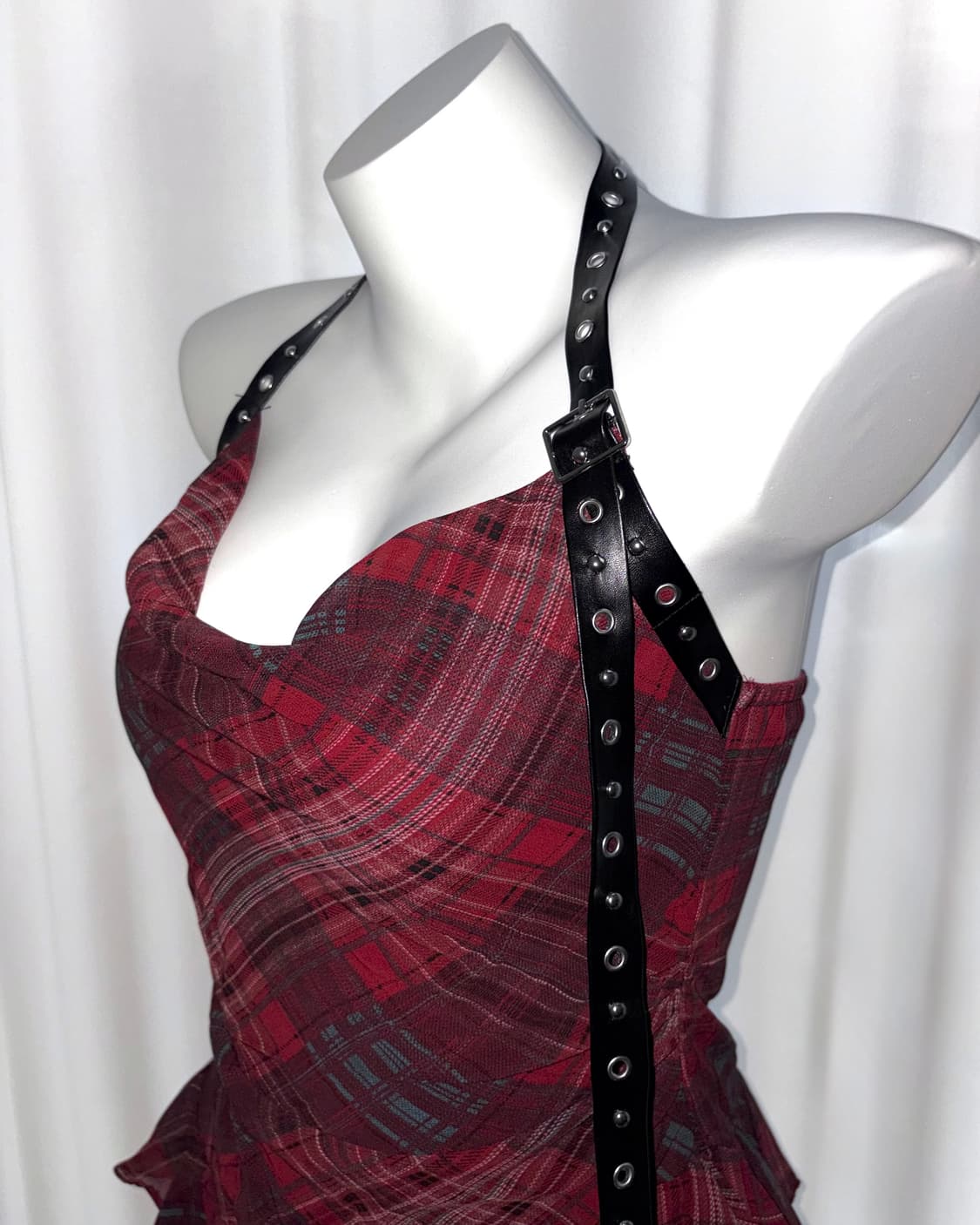 misako punk 나나 갸루 펑크 벨트 레드 체크 프릴 원피스 드레스 상품이미지3