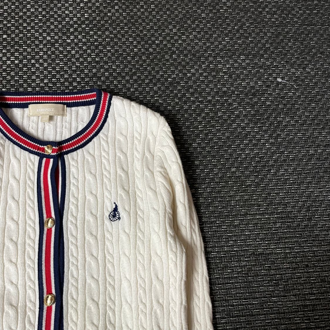 빈폴 키즈 화이트 프레이밍 꽈배기 긴팔 니트 가디건 130 상품이미지3