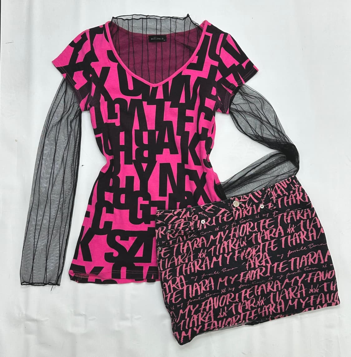 🎸데코라 핫핑크 코디세트🎸 오네갸루 시스루 미니 스커트 레이어드 상품이미지2