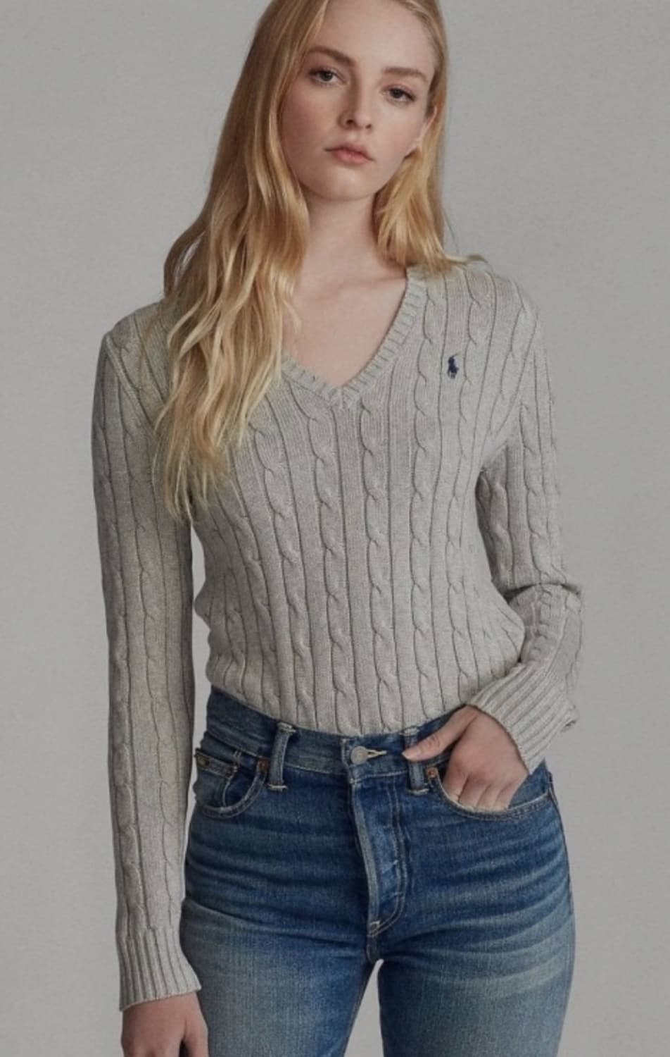 (QR인증 정품) 폴로 브이넥 니트 그레이 xs 상품이미지3