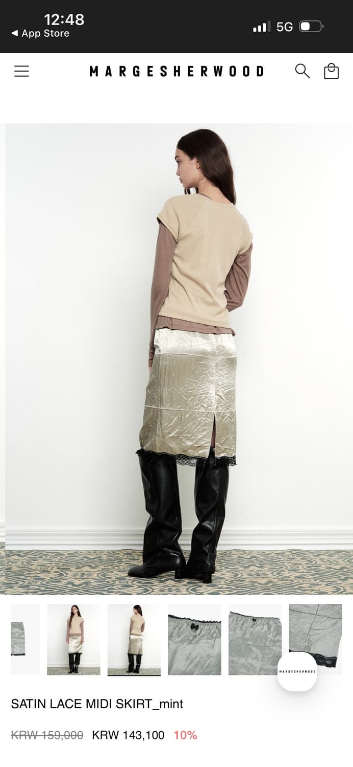 마지셔우드 새틴 레이스 미디 스커트 / 정가 159,000 상품이미지2