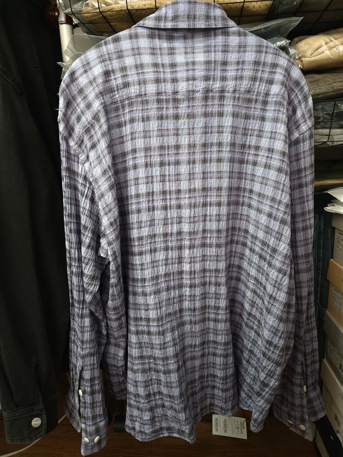 [3] 이얼즈어고 오버다이드 체크 포이카 셔츠 라벤더 상품이미지3