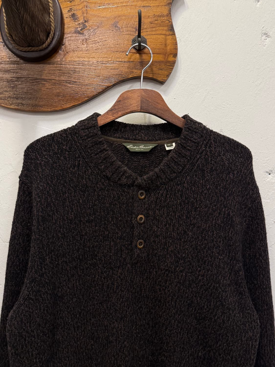 XL) Eddie Bauer Lambswool Henley Knit Sw 상품이미지1