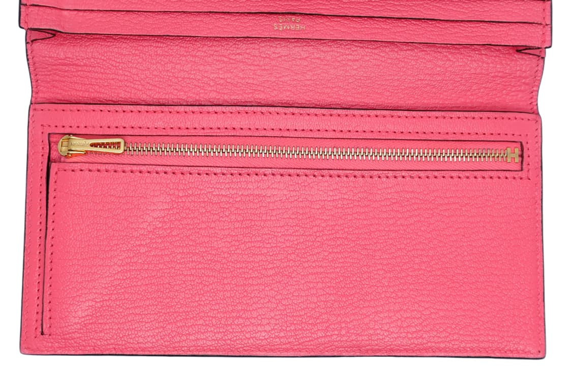 에르메스 베안 소플렛 딥로즈 핑크 쉐브레 마이소르 금장 장지갑 상품이미지5