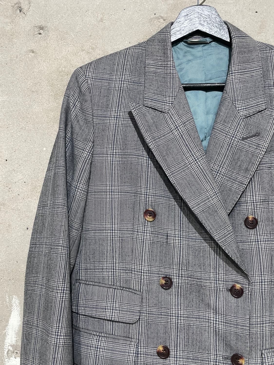 구찌 그레이 티켓 포켓 2B 더블 라나울 체크 블레이저 상품이미지2