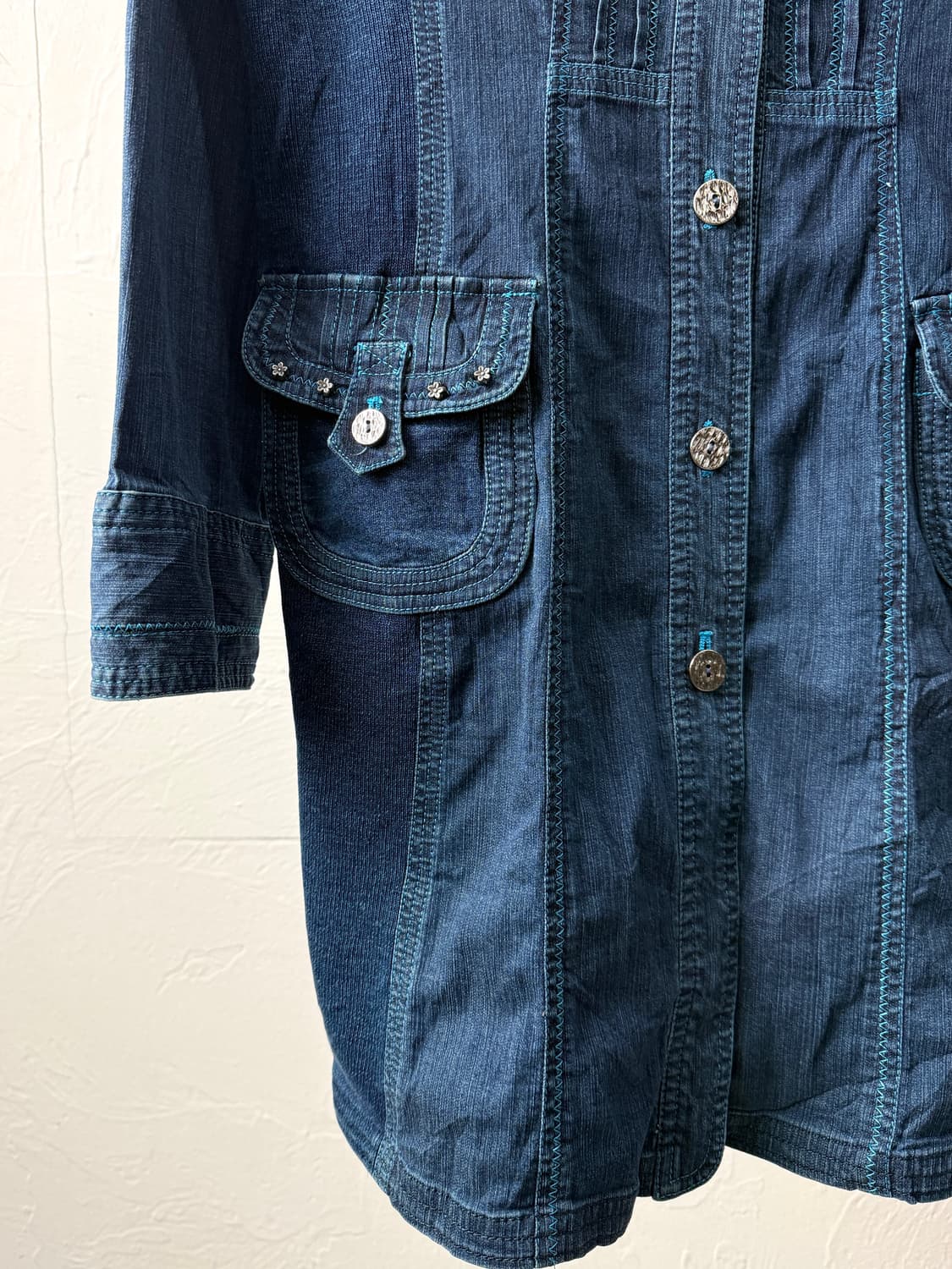 chamoisv 스티치 믹스드 롱 자켓 상품이미지3