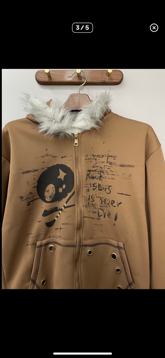 빈티지 y2k 해골 털 후드집업 A2992 상품이미지3