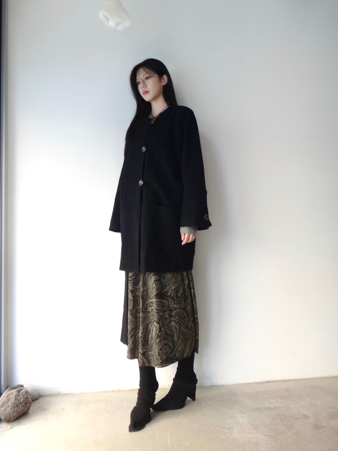 Nature pattern flare long skirt / khaki 상품이미지4