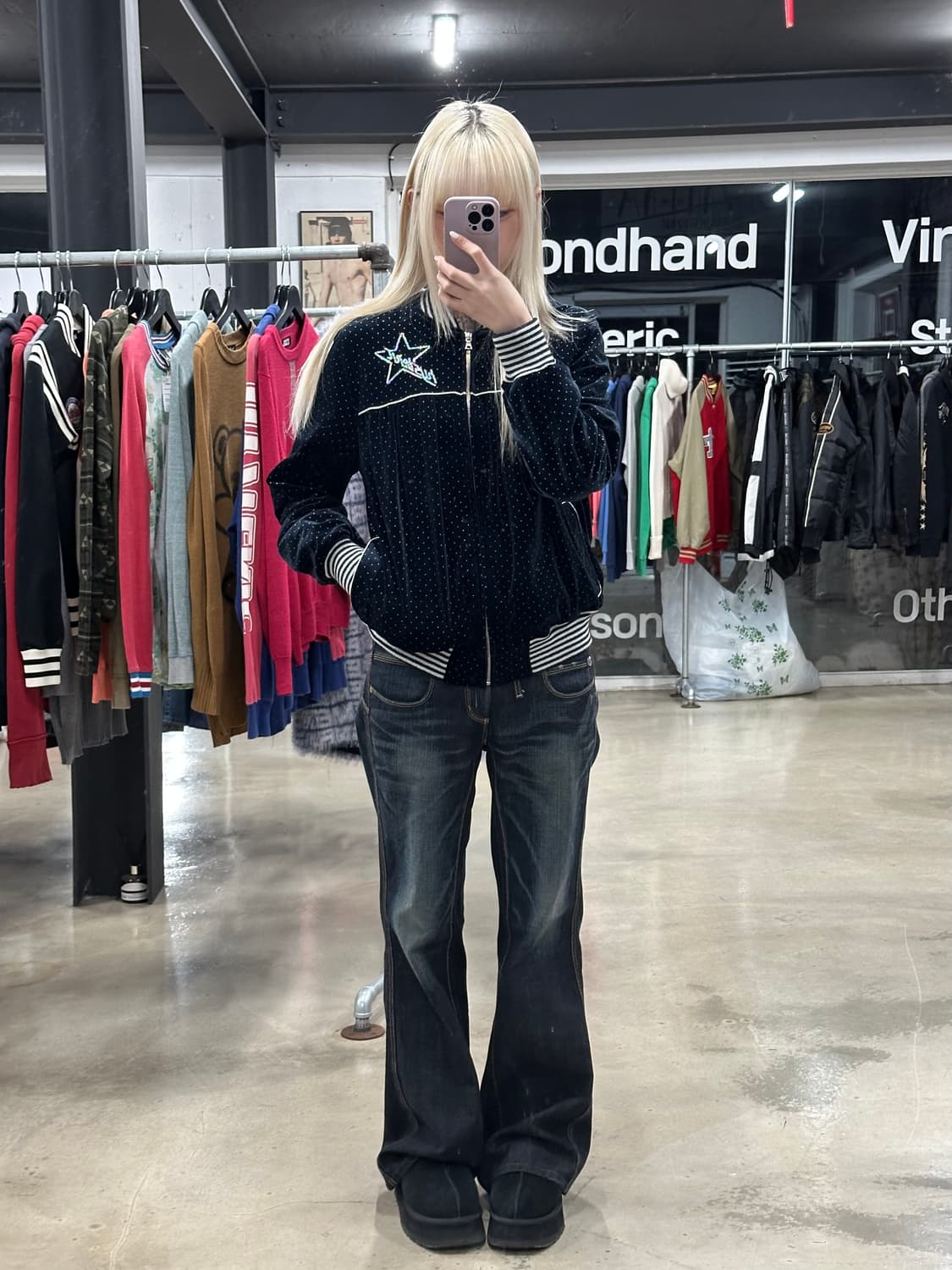 히스테릭 글래머 스팽글 별 도트 누빔 봄버 자켓 상품이미지2