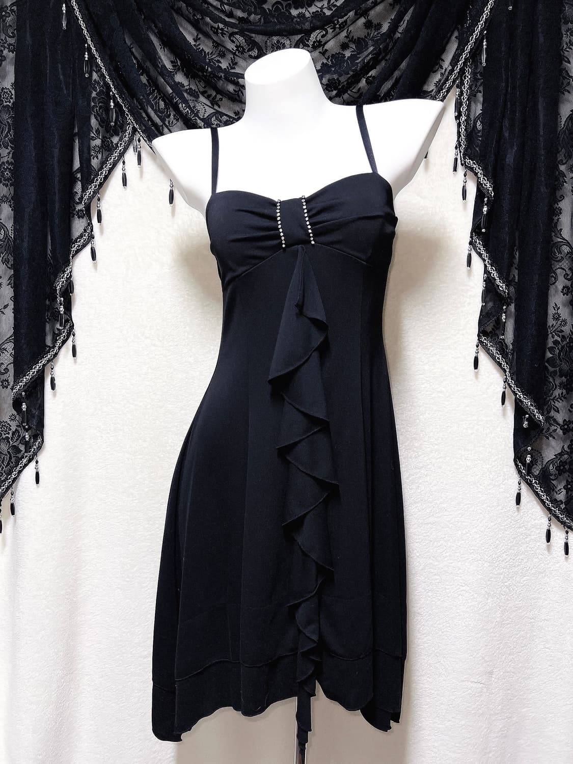 로맨틱고딕 고스펑크 갸루 큐빅 리본 프릴 러플 원피스 파티드레스 연말 상품이미지1