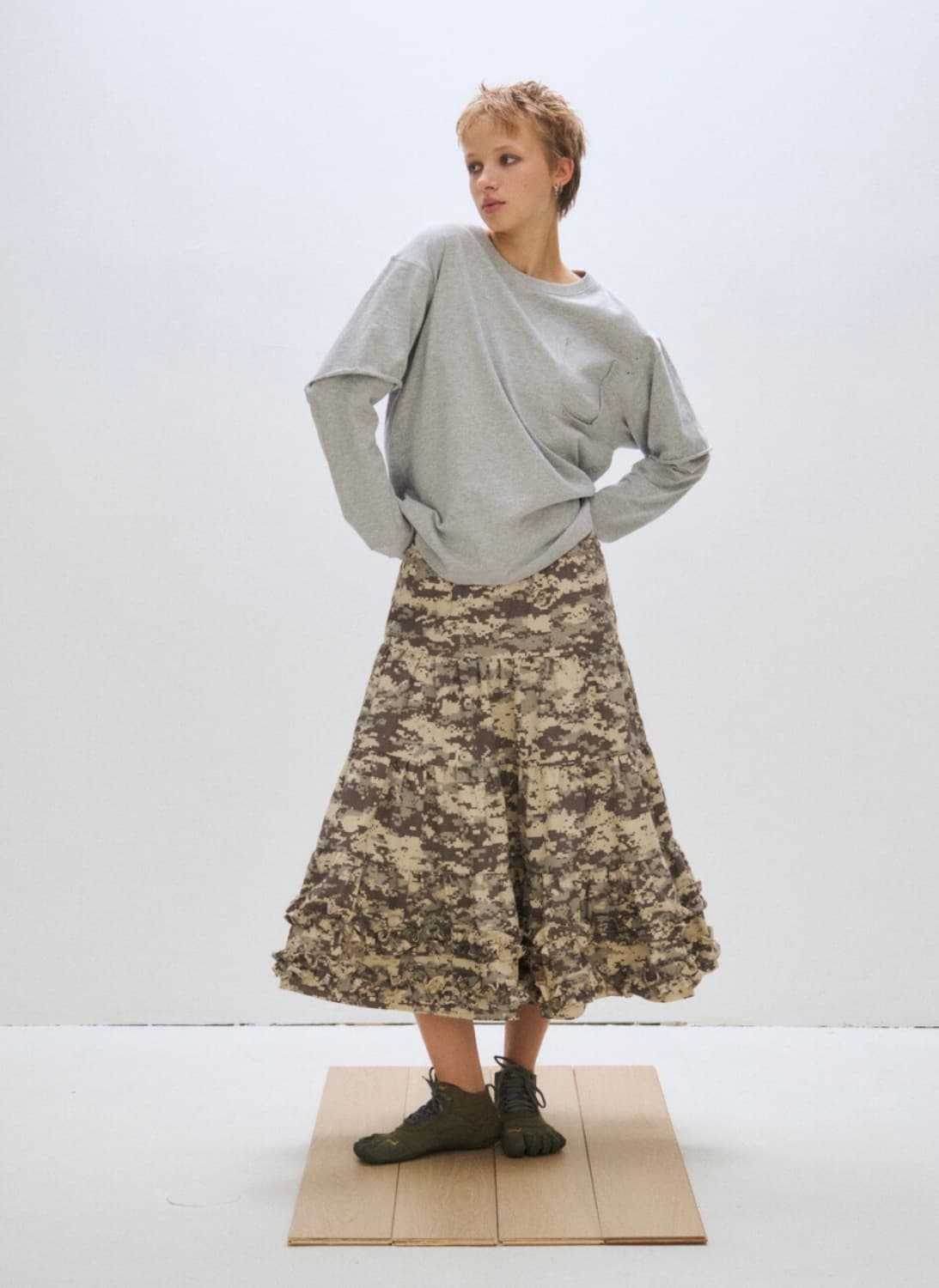 플리즈프로젝트 MIDDLE FRILL SKIRT, DIGITAL CAMO 상품이미지1