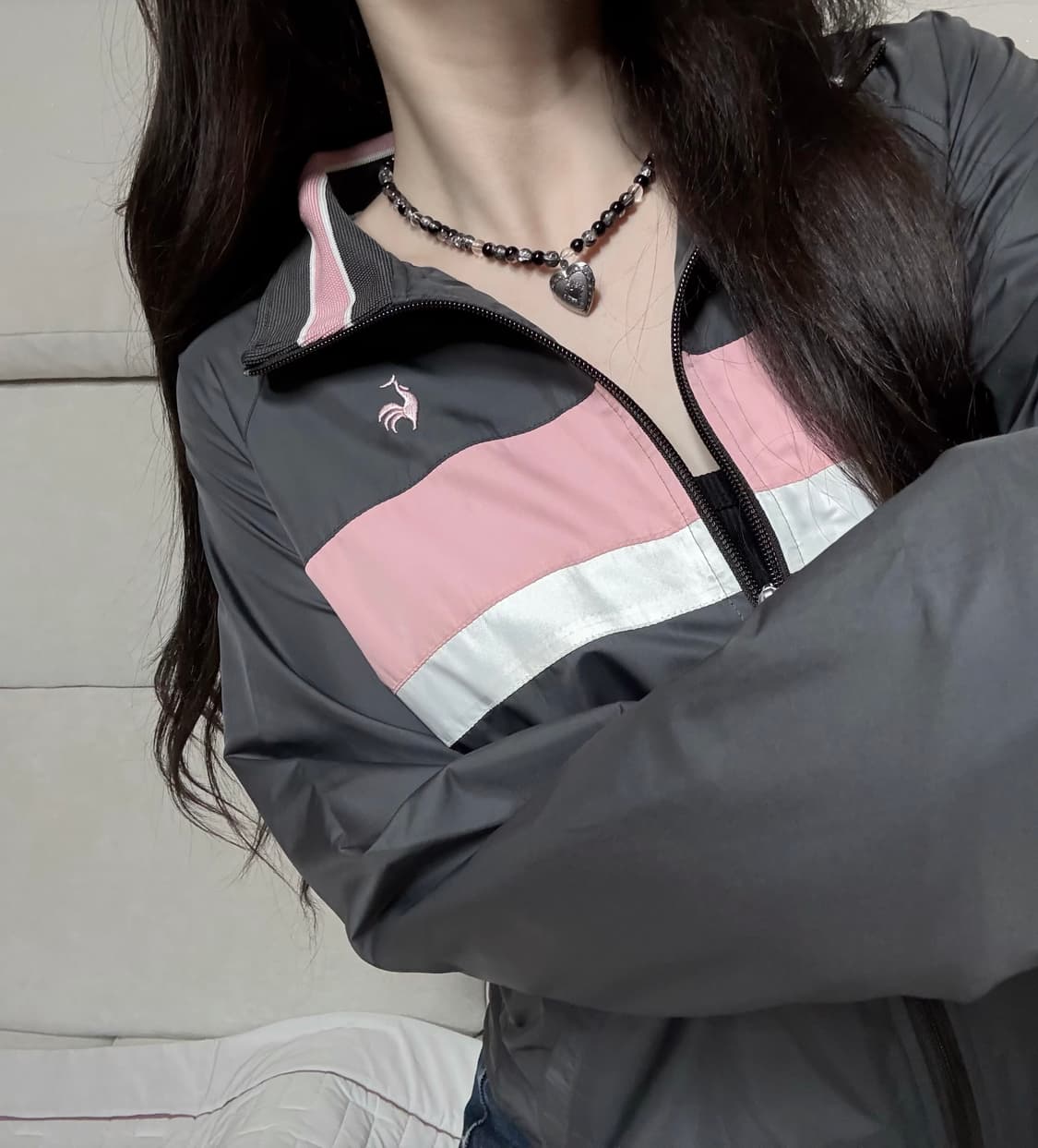르꼬끄 일본 카키그레이 핑크 바람막이 상품이미지1