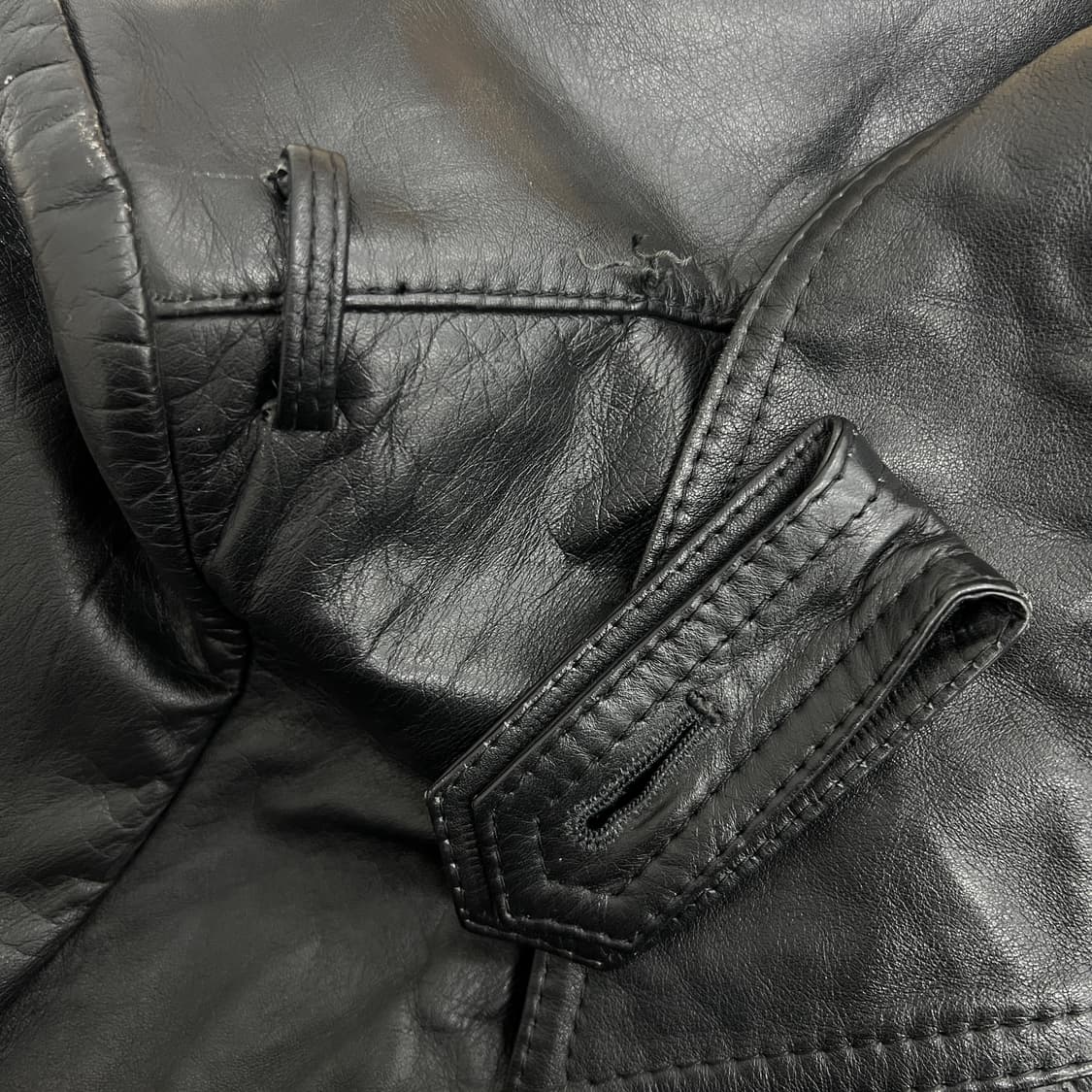 VTG 빈티지 블랙 레더 롱 트렌치코트 상품이미지9