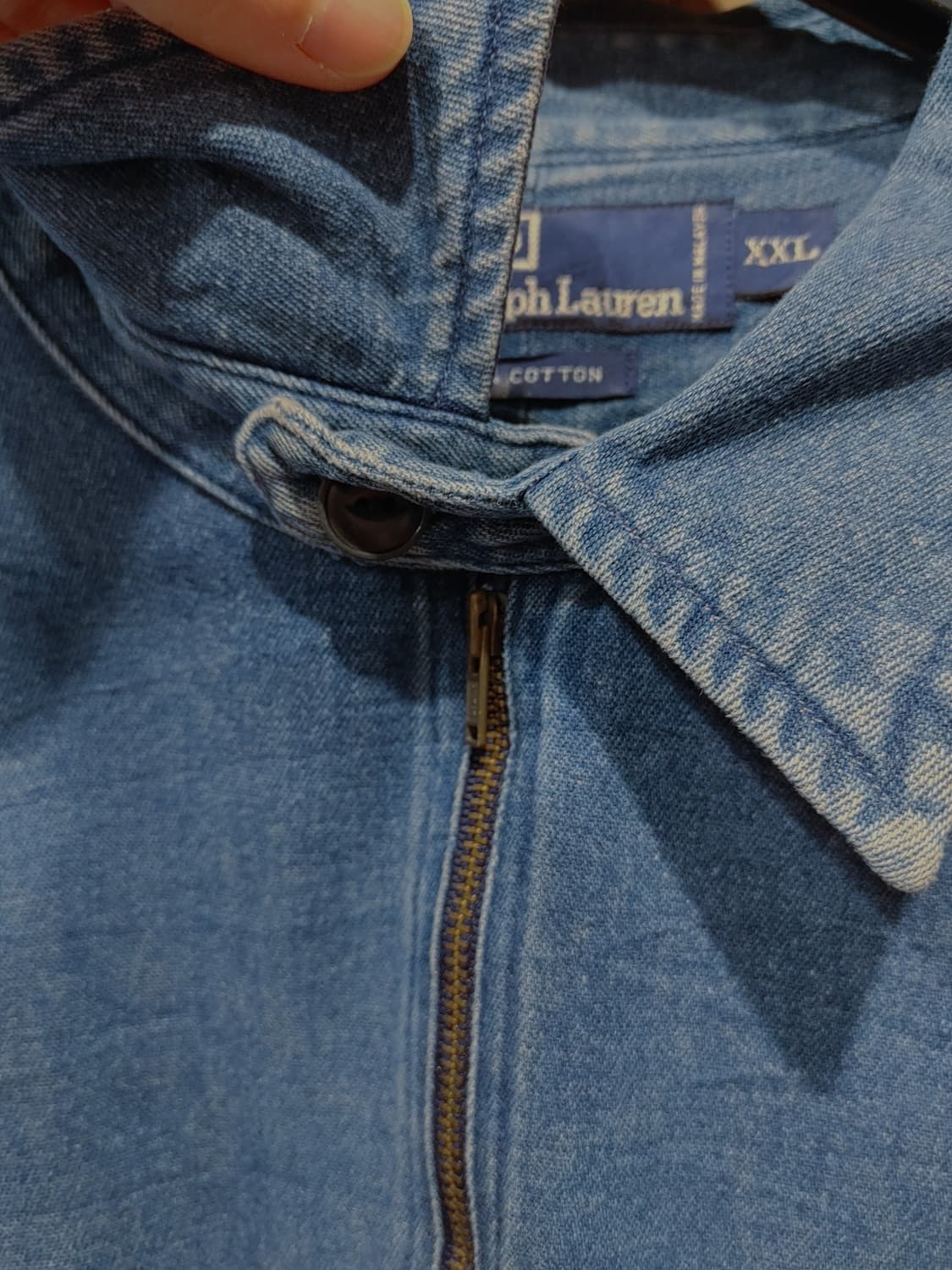 무배) 폴로 랄프로렌 체크 믹스 데님 반집업 - 2XL 상품이미지3