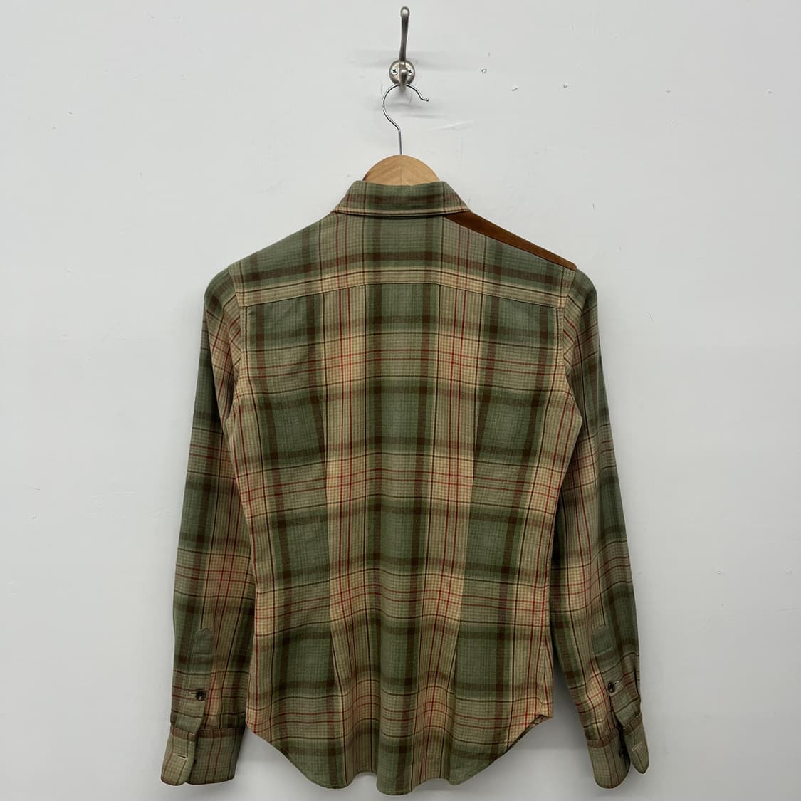 폴로 랄프로렌 체크 셔츠 스웨이드 패치 남S 상품이미지5