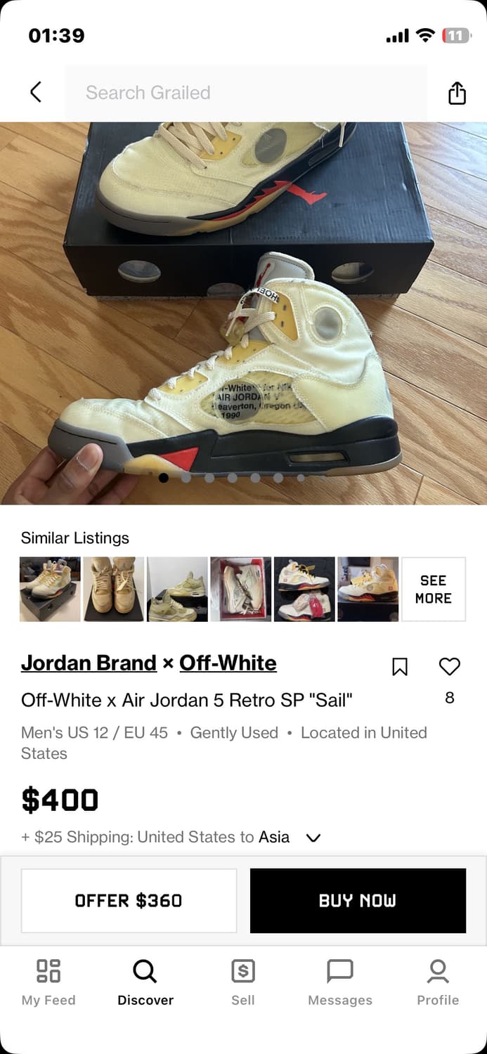 Off-White x Air Jordan 5 “Sail” 상품이미지4