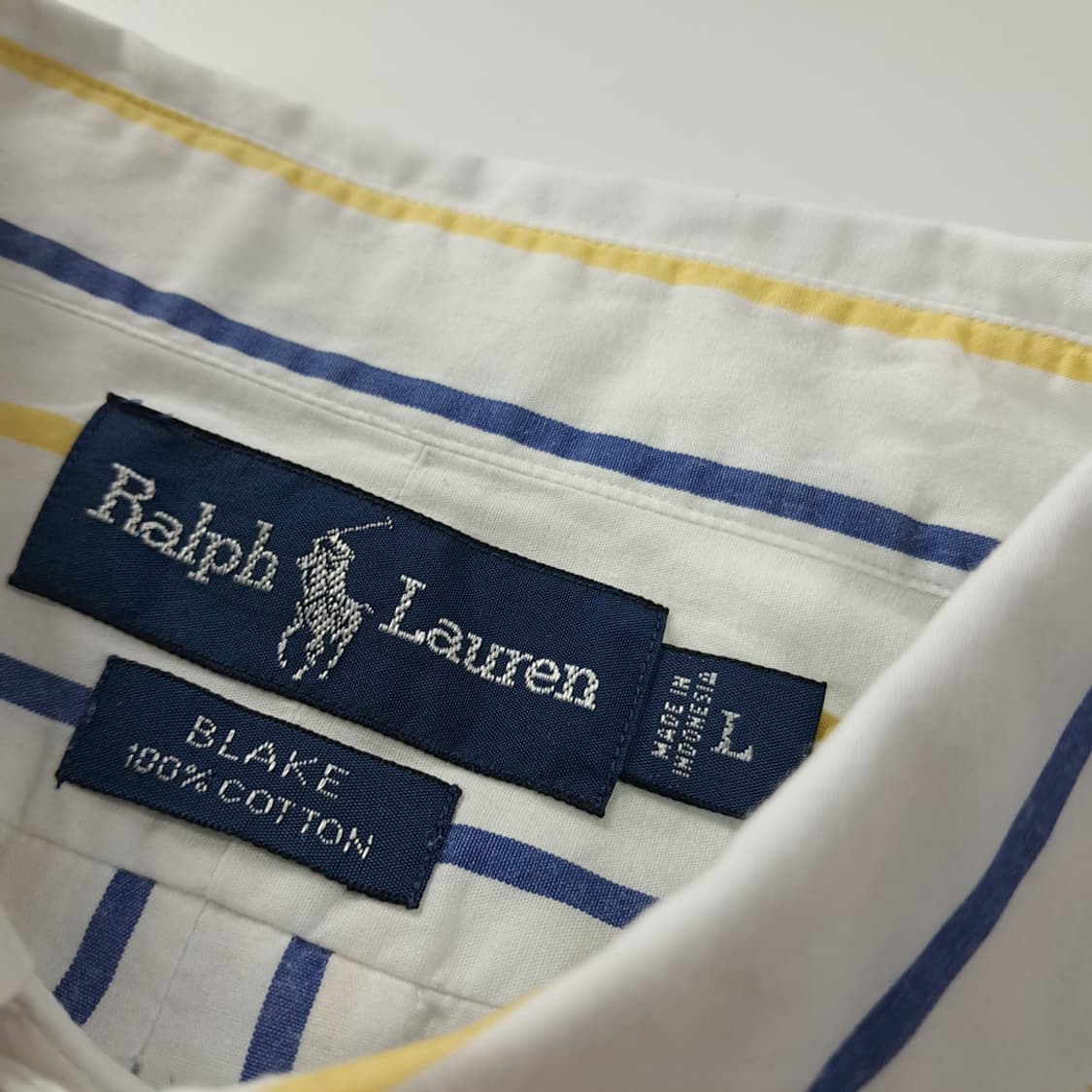 CK321 L 폴로 90s 올드스쿨 네이비 옐로우 스트라이프 셔츠 남방 상품이미지3