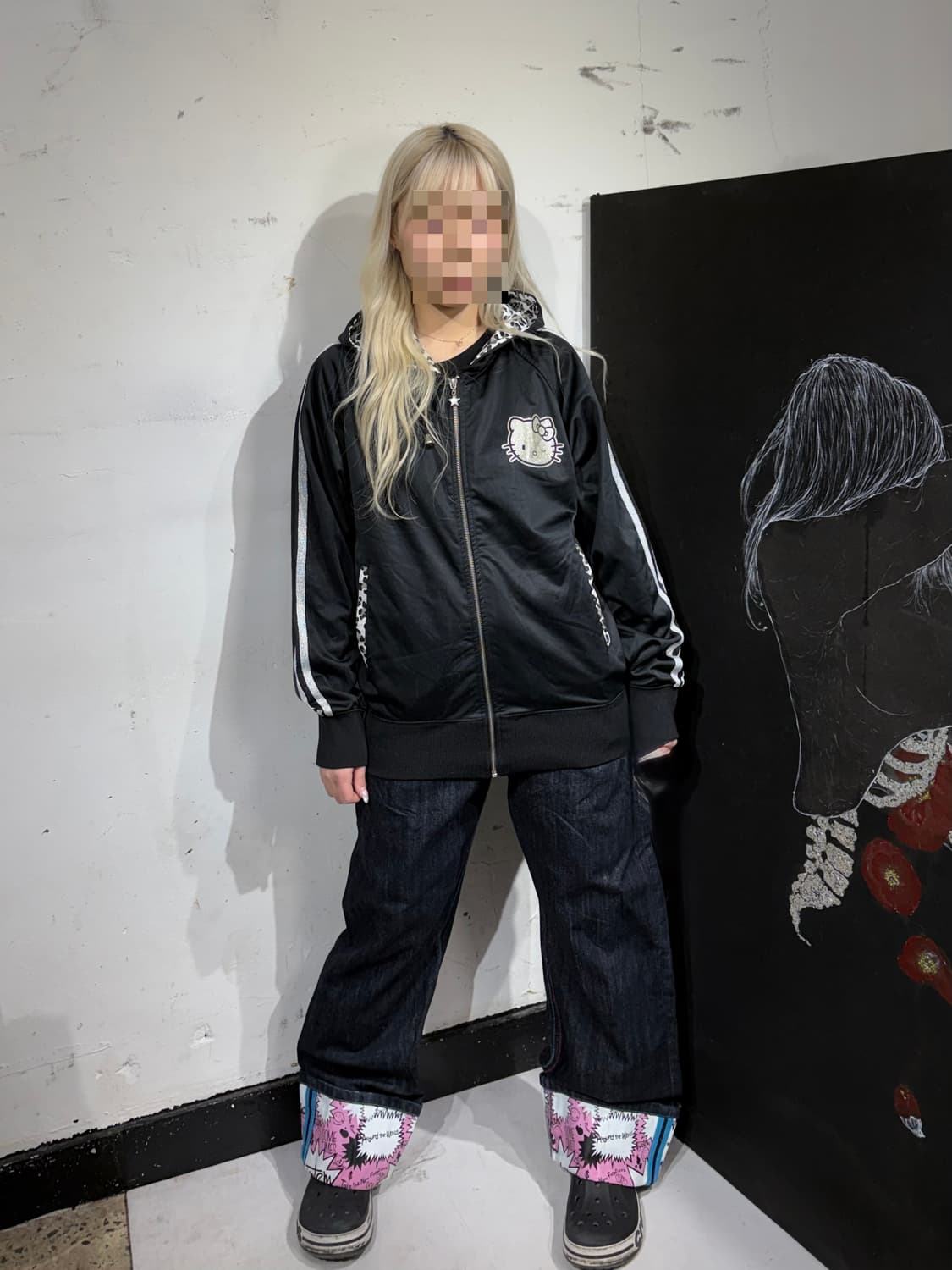 JPN 일본 빈티지 헬로키티 레오파드 호피 갸루 빅로고 져지 후드집업 M 상품이미지2