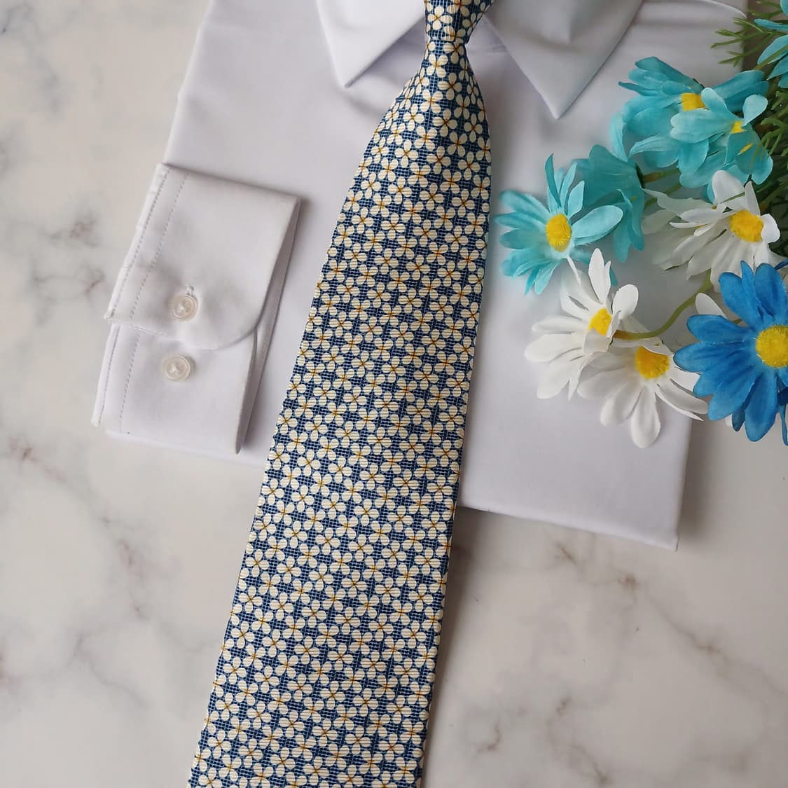 발망 실크 블루 플라워 패턴 넥타이 9.8cm A+등급 A19154
 상품이미지7