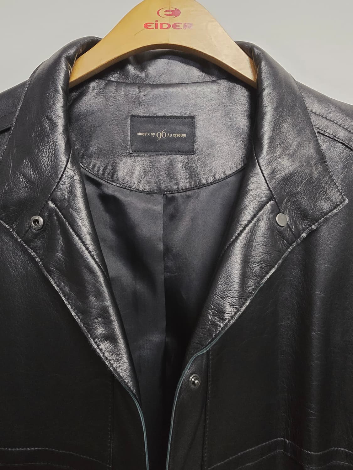 ninesix 블랙 이태리양가죽 롱 코트 상품이미지2