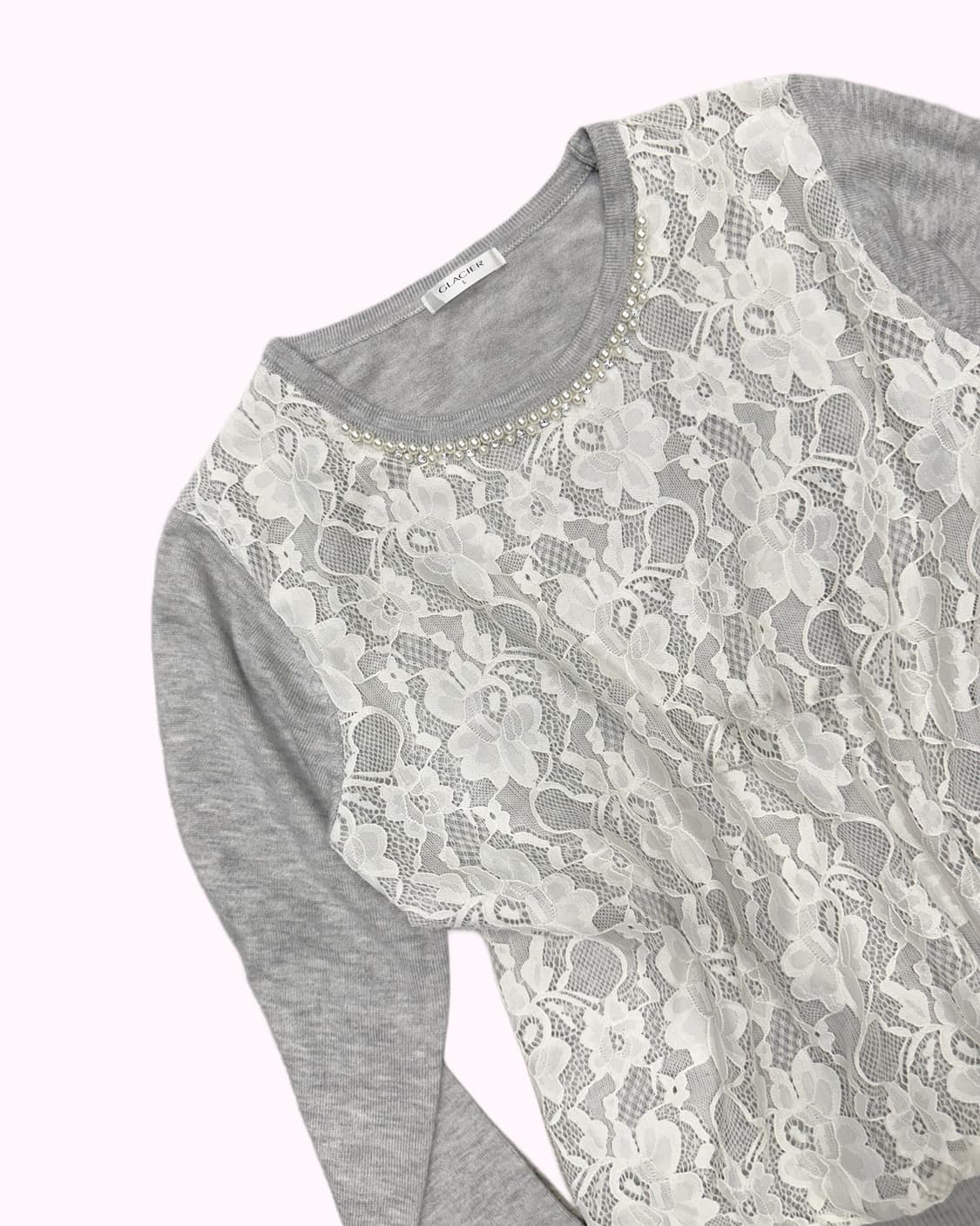GLACIER flower lace pearl knit t-shirt 상품이미지3