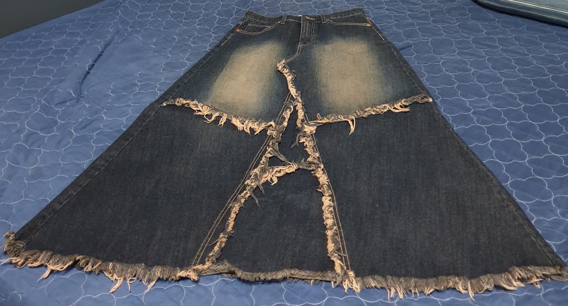 OOT 빈티지 웨스턴 워싱 퍼 라인 데닝 롱스커트 (28) 상품이미지1