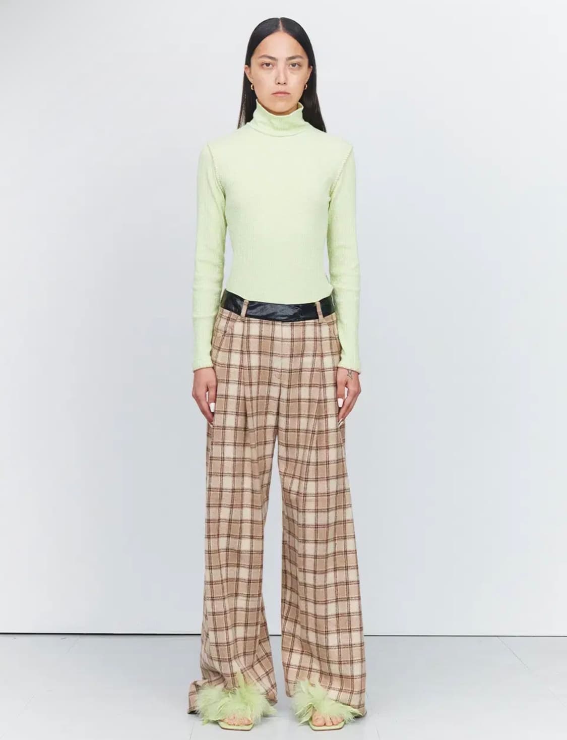 Kijun 기준 체크 와이드 팬츠 플래드 체크 베이지 상품이미지2