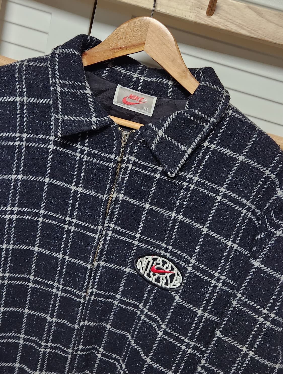XL 나이키 90S 체크 블랙 모직 점퍼 자켓 상품이미지3