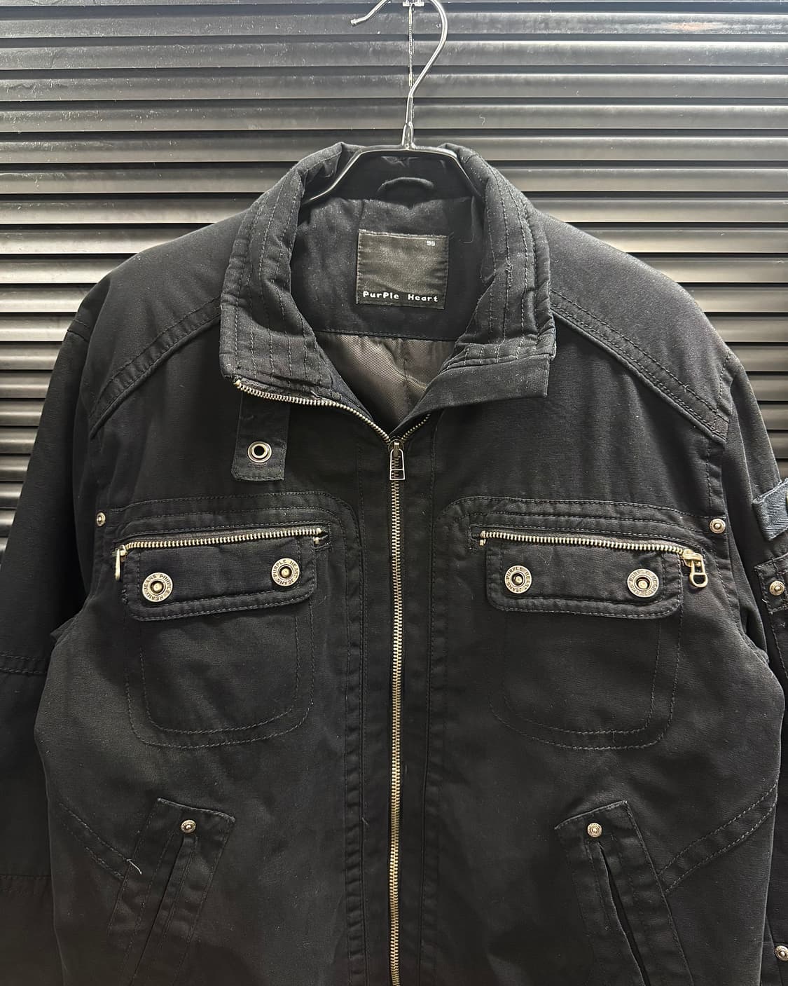 퍼플하트 블랙 하이넥 비죠 워크 자켓 M 95 밀리터리 집업 워시드 코튼 상품이미지4