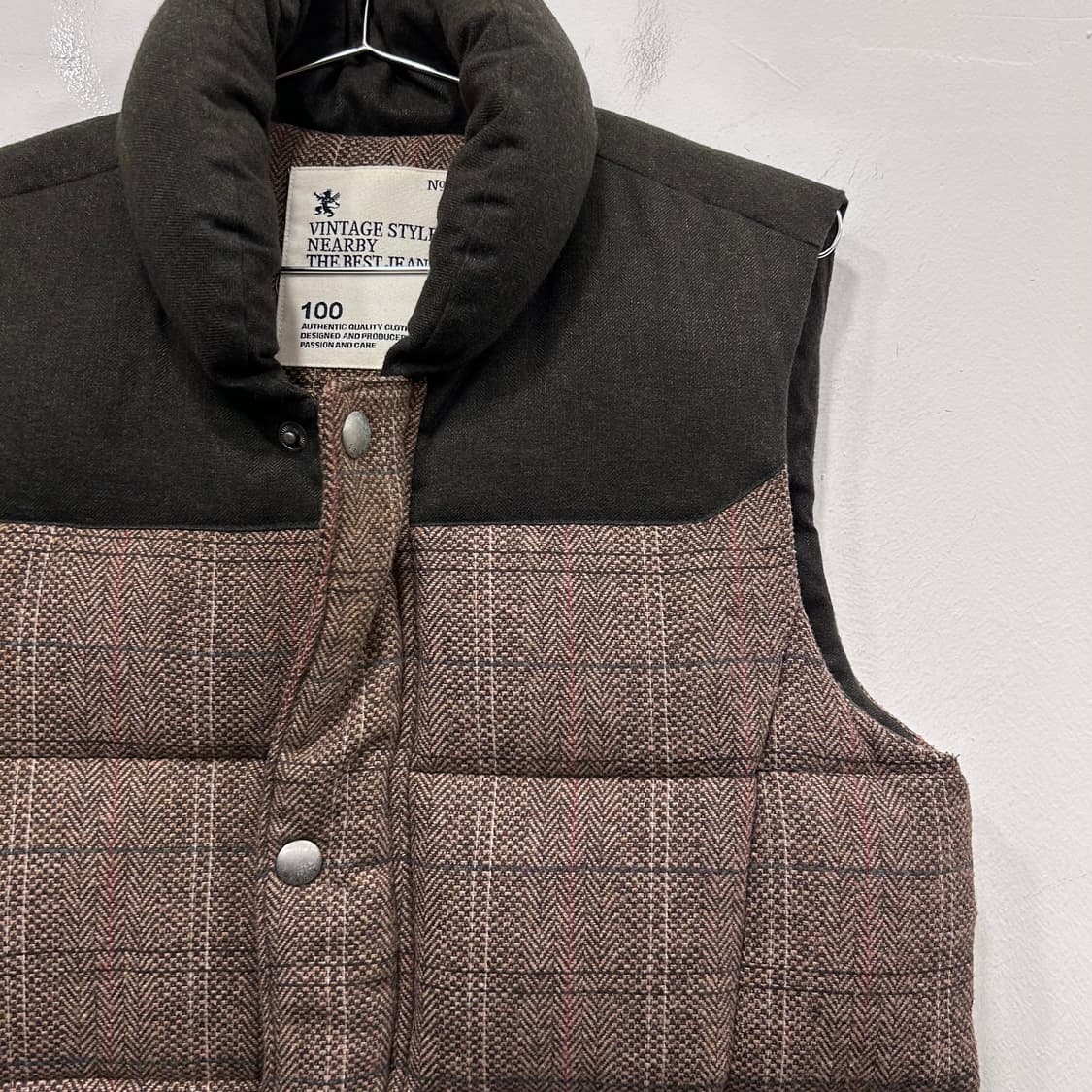 TBJ진스 빈티지 울 해링본 배색 패딩 베스트 상품이미지1