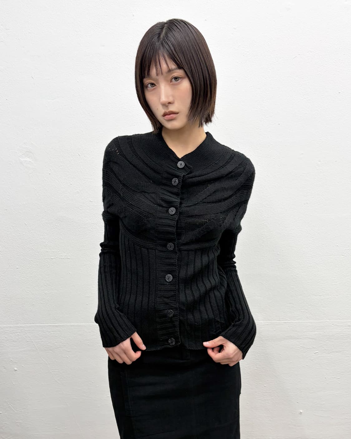 빈티지 리브드 패널 가디건 상품이미지1