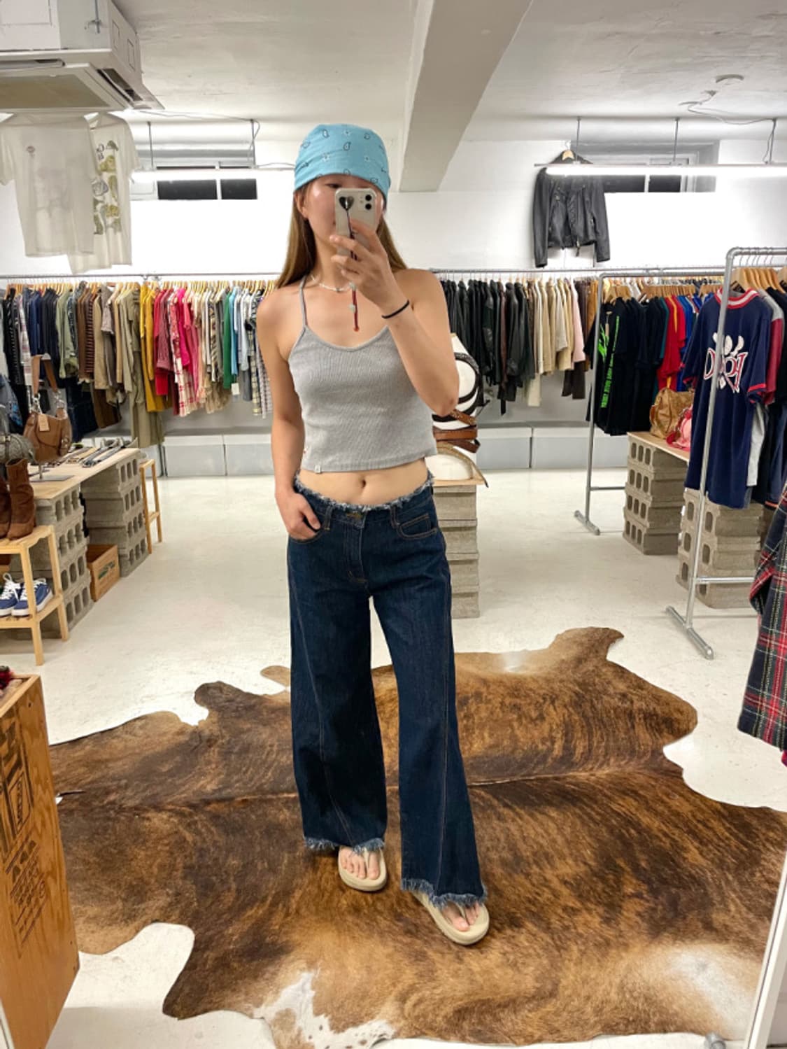 BEAMS cut-off wide denim pants 빔즈 컷오프 데님 상품이미지3