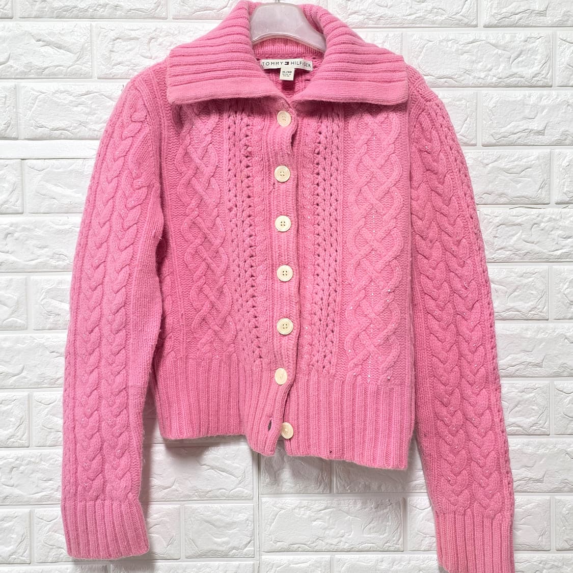 택포) 타미힐피거 핑크 가디건 M 상품이미지1