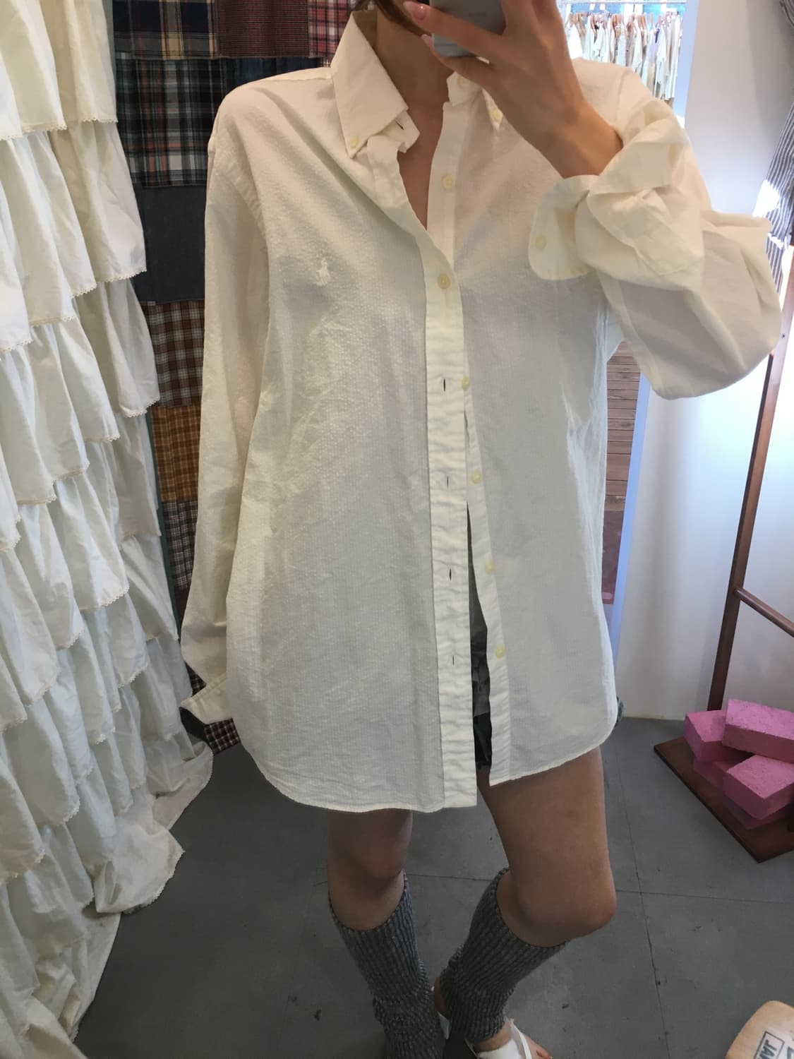 폴로 크림 시어서커 셔츠 상품이미지1