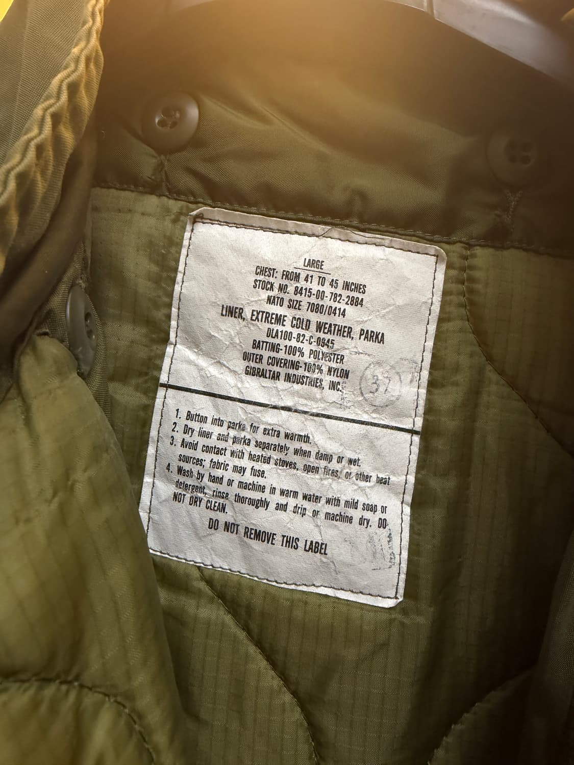 미군 M65 피쉬테일 파카 1982년 오리지널 L 풀세트 상품이미지3