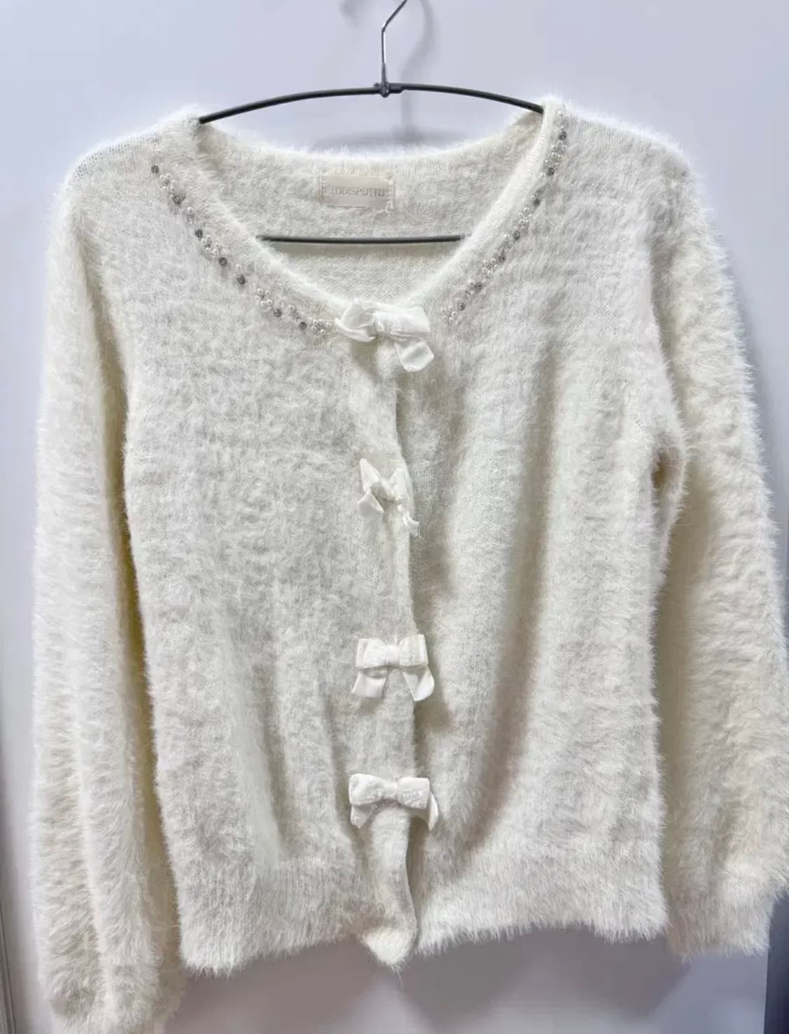Lodispotto 빈티지 진주 리본 앙고라 니트 가디건 일브 달천깔 상품이미지2