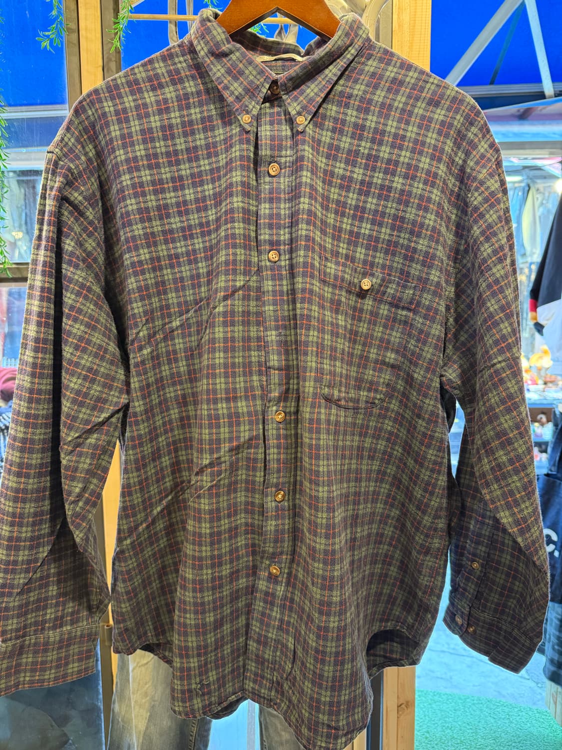 빈티지 그린 플란넬 체크셔츠 상품이미지1