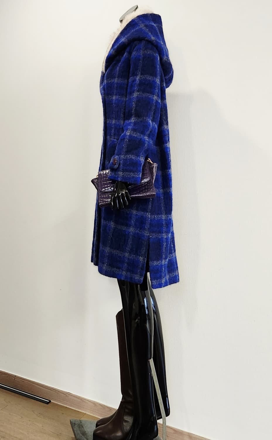 블루체크 모헤어 후드코트 상품이미지3